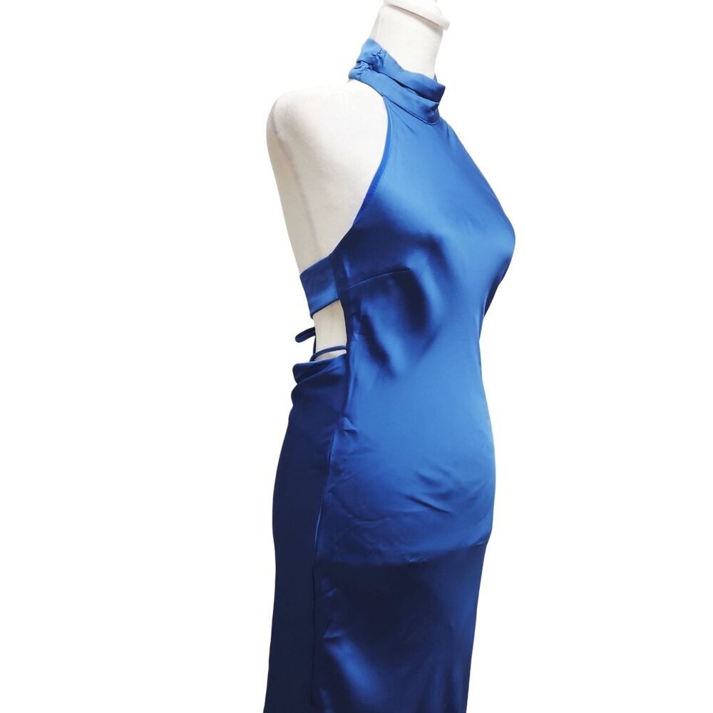 Blue Halter Womens Satin Maxi Dress Size XS Phicia - Picture 9 of 9
